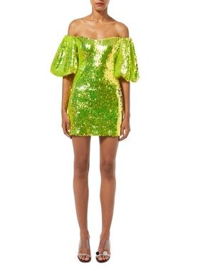 RHODE Dali Sequin Mini Dress Size 12 Chartreuse $595 Retail